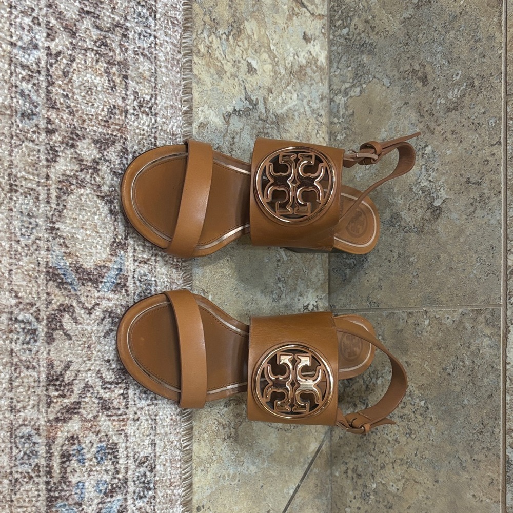 Tory Burch Tan Sandals with Logo Detail